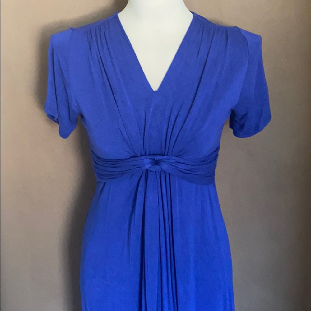 Empire Waist Short Sleeve Blue Maxi Dress